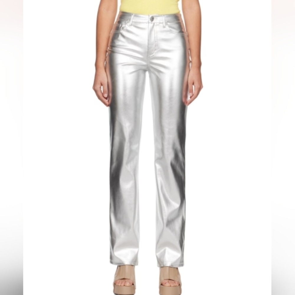 Staud Silver Chisel Faux-Leather Trousers NWOT